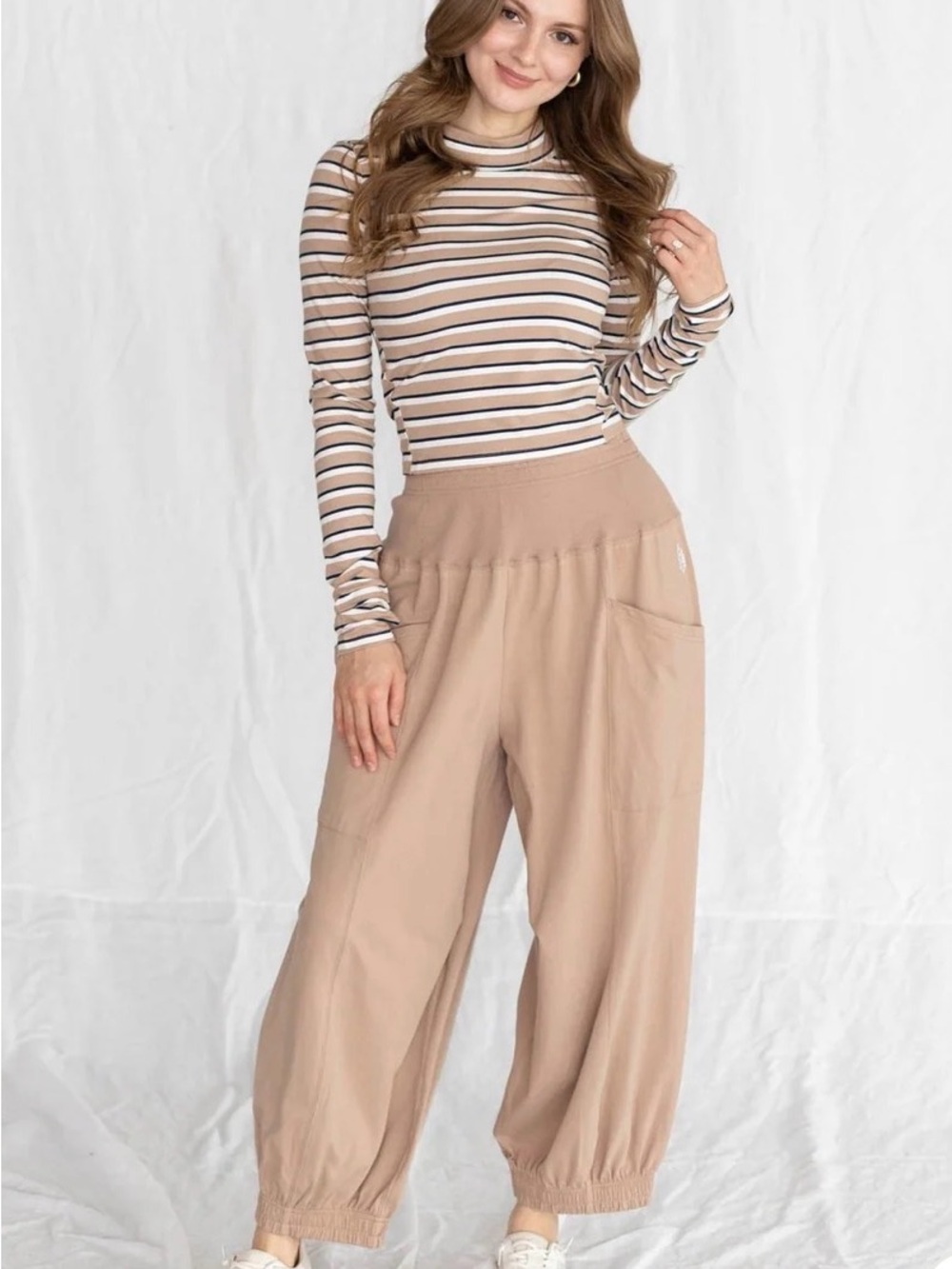 Free People Sandstone Up in Air Set with Wide-Leg Drawstring Joggers